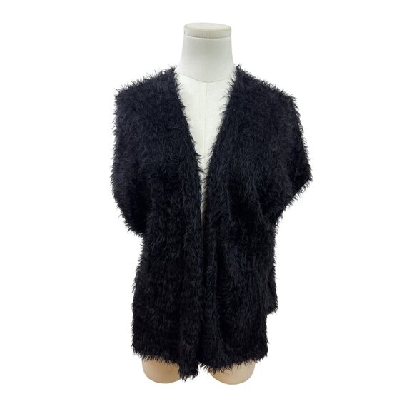 Chicos Black Fuzzy Open Front Ves Womens Knit Layer Size S/M - Picture 1 of 6